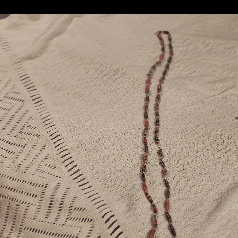PaperBeaded Necklace with Red and Brown Accents Vintage